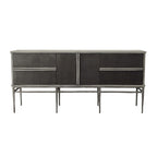 Buffet de 4 tiroirs avec clous décoratifs, structure grise et portes noires, 74 po. l.