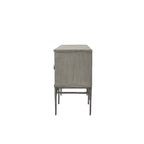 Buffet de 4 tiroirs avec clous décoratifs, structure grise et portes noires, 74 po. l.