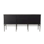 Buffet de 4 tiroirs avec clous décoratifs, structure grise et portes noires, 74 po. l.