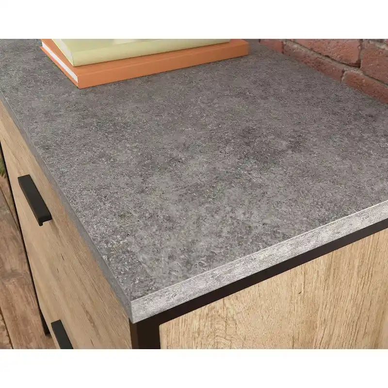 Classeur latéral 2 tiroirs avec plateau aspect ardoise, fini chêne prime et gris ardoise