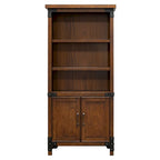 Bibliothèque rustique avec portes, étagère de bureau et armoire de rangement, marron, 86L x 183H