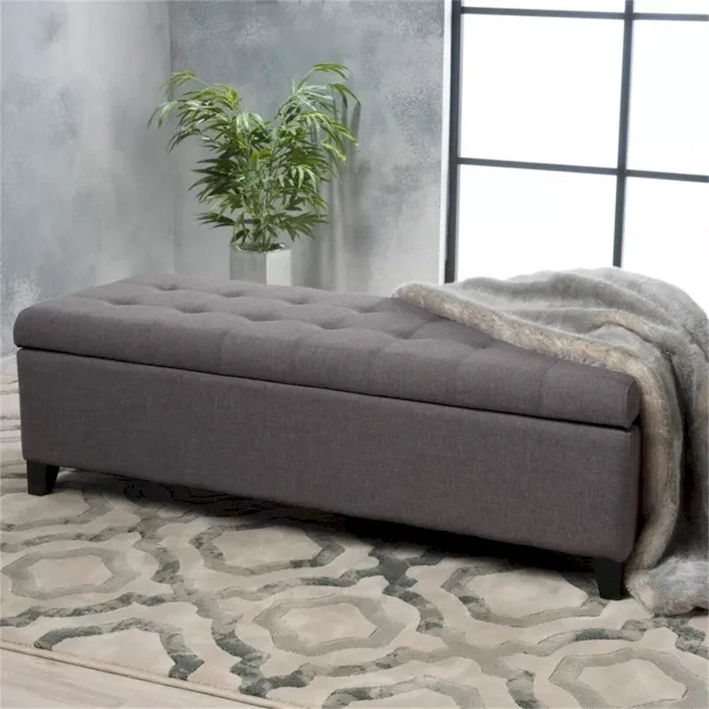 Banc de rangement en lin touffeté avec dessus relevable, 50,5L x 18,75P x 16H
