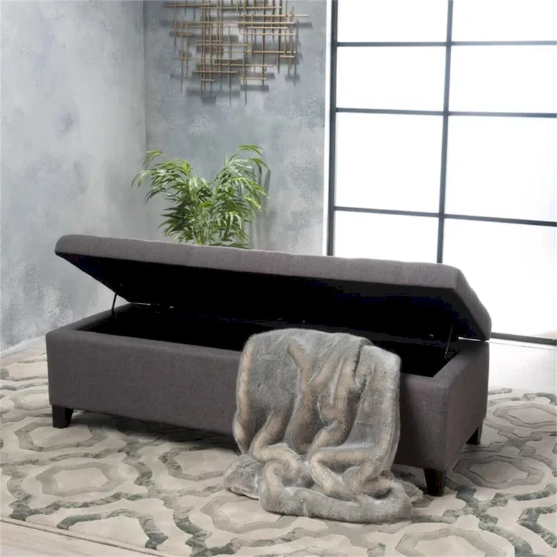 Banc de rangement en lin touffeté avec dessus relevable, 50,5L x 18,75P x 16H