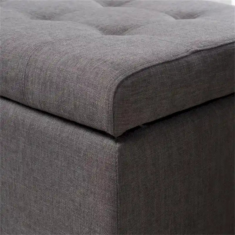 Banc de rangement en lin touffeté avec dessus relevable, 50,5L x 18,75P x 16H