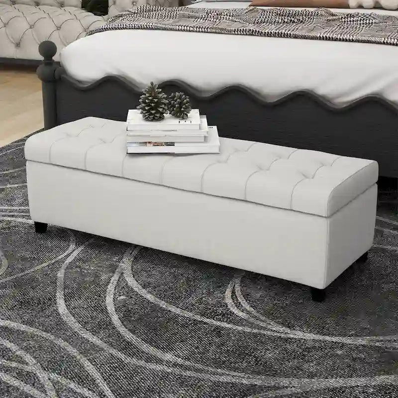 Banc de rangement en lin touffeté avec dessus relevable, 50,5L x 18,75P x 16H