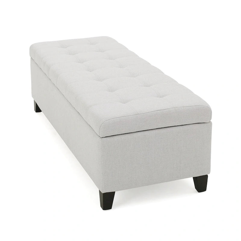 Banc de rangement en lin touffeté avec dessus relevable, 50,5L x 18,75P x 16H