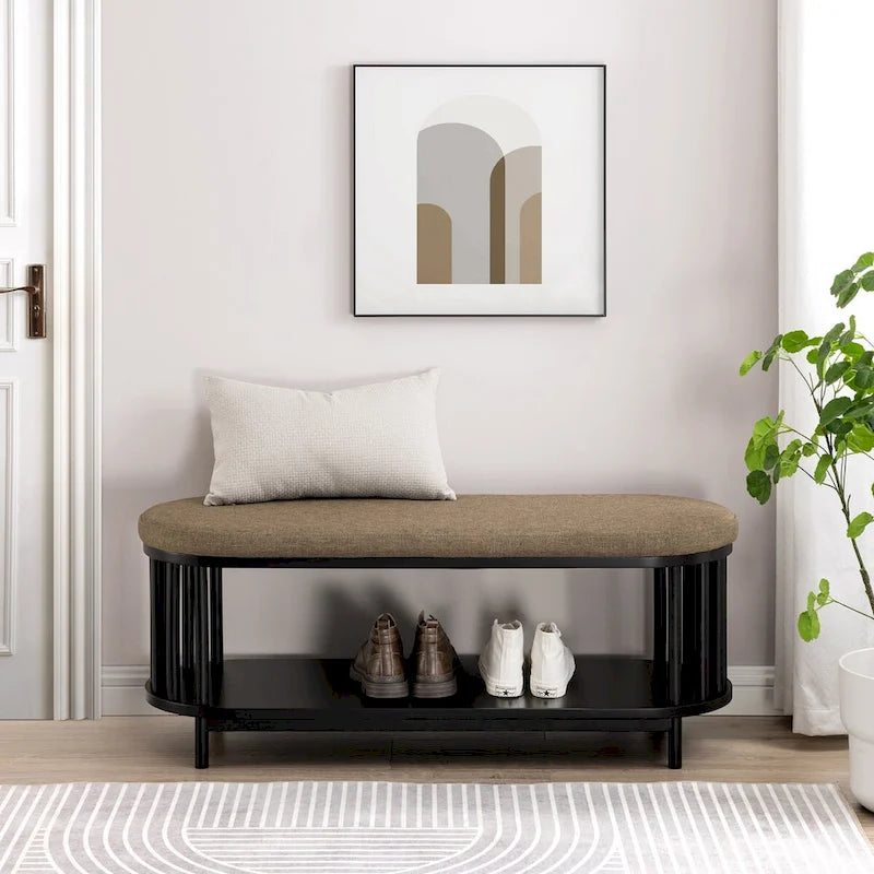 Banc de rangement capitonné avec étagère inférieure pour salon et chambre à coucher, noir