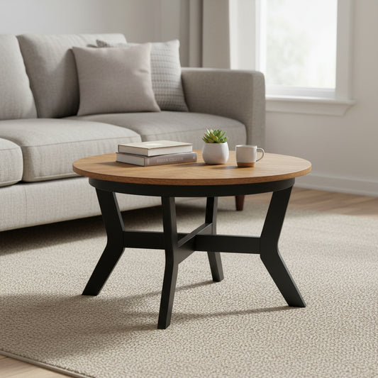 Mid Century Farmhouse 32inch Wood Round Coffee Table for Living Room