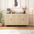 Meuble de rangement décoratif à 4 portes en rotin pour chambre et salon, 62,2 po L x 34,25 po H