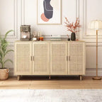 Meuble de rangement décoratif à 4 portes en rotin pour chambre et salon, 62,2 po L x 34,25 po H
