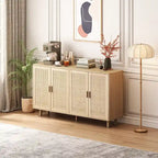 Meuble de rangement décoratif à 4 portes en rotin pour chambre et salon, 62,2 po L x 34,25 po H
