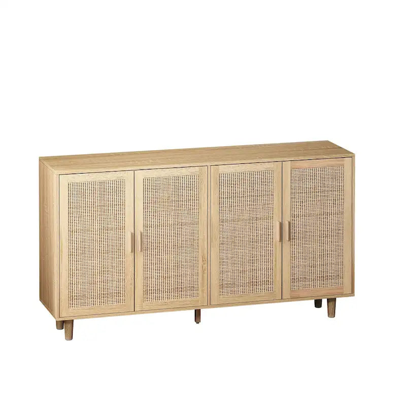 Meuble de rangement décoratif à 4 portes en rotin pour chambre et salon, 62,2 po L x 34,25 po H