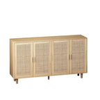 Meuble de rangement décoratif à 4 portes en rotin pour chambre et salon, 62,2 po L x 34,25 po H
