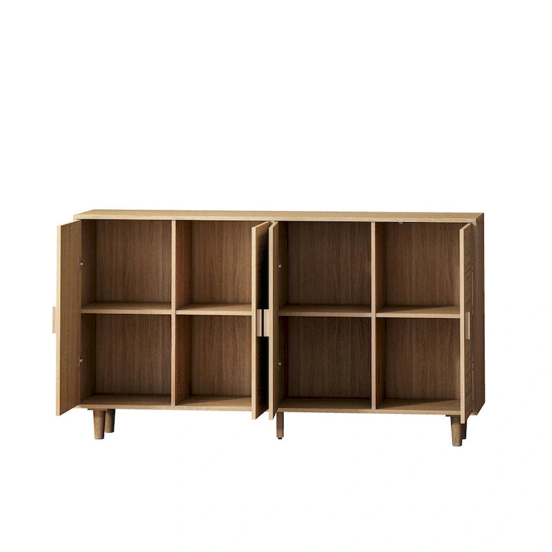 Meuble de rangement décoratif à 4 portes en rotin pour chambre et salon, 62,2 po L x 34,25 po H