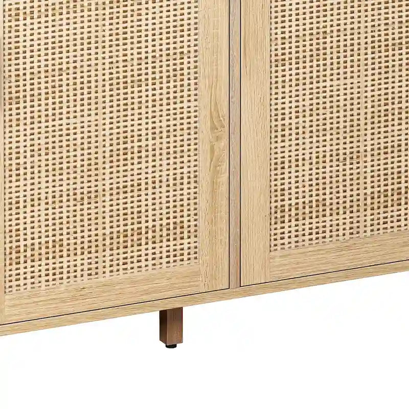 Meuble de rangement décoratif à 4 portes en rotin pour chambre et salon, 62,2 po L x 34,25 po H