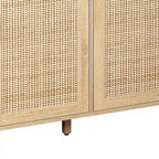 Meuble de rangement décoratif à 4 portes en rotin pour chambre et salon, 62,2 po L x 34,25 po H