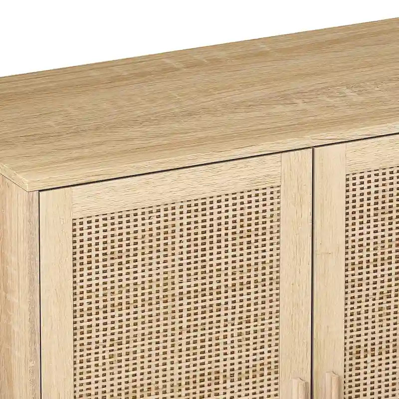 Meuble de rangement décoratif à 4 portes en rotin pour chambre et salon, 62,2 po L x 34,25 po H