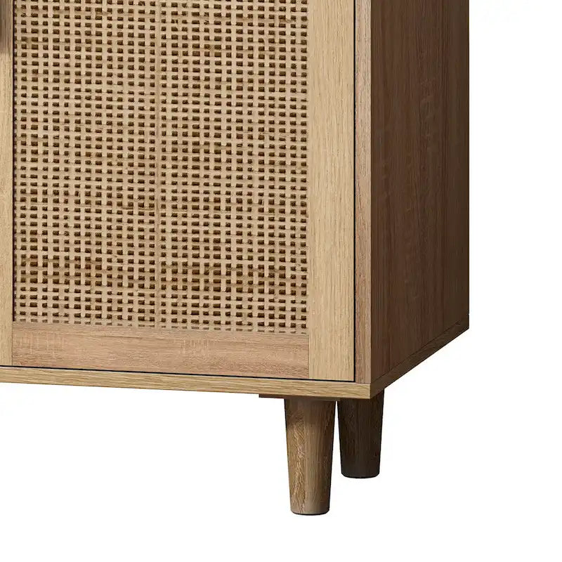 Meuble de rangement décoratif à 4 portes en rotin pour chambre et salon, 62,2 po L x 34,25 po H