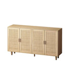 Meuble de rangement décoratif à 4 portes en rotin pour chambre et salon, 62,2 po L x 34,25 po H