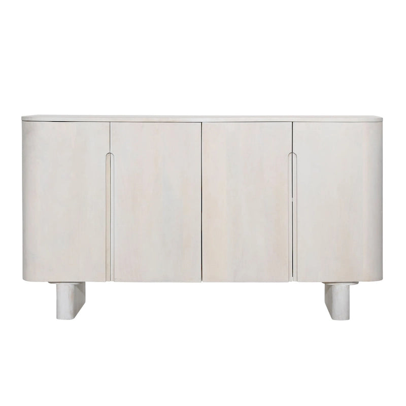 Meuble en bois de manguier à 4 portes, 99 cm de haut, finition blanche, 150 cm (L) x 41 cm (P) x 84 cm (H)