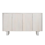 Meuble en bois de manguier à 4 portes, 99 cm de haut, finition blanche, 150 cm (L) x 41 cm (P) x 84 cm (H)