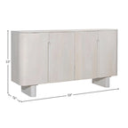 Meuble en bois de manguier à 4 portes, 99 cm de haut, finition blanche, 150 cm (L) x 41 cm (P) x 84 cm (H)