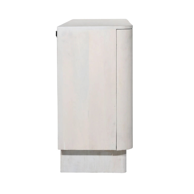 Meuble en bois de manguier à 4 portes, 99 cm de haut, finition blanche, 150 cm (L) x 41 cm (P) x 84 cm (H)
