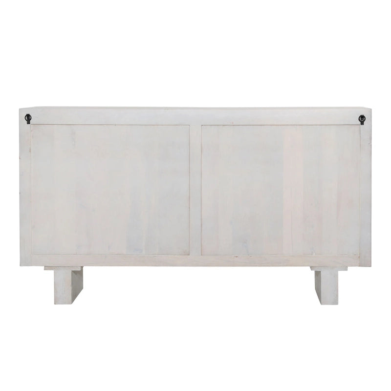 Meuble en bois de manguier à 4 portes, 99 cm de haut, finition blanche, 150 cm (L) x 41 cm (P) x 84 cm (H)