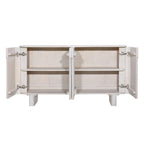 Meuble en bois de manguier à 4 portes, 99 cm de haut, finition blanche, 150 cm (L) x 41 cm (P) x 84 cm (H)