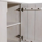 Meuble en bois de manguier à 4 portes, 99 cm de haut, finition blanche, 150 cm (L) x 41 cm (P) x 84 cm (H)