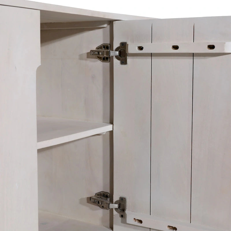 Meuble en bois de manguier à 4 portes, 99 cm de haut, finition blanche, 150 cm (L) x 41 cm (P) x 84 cm (H)