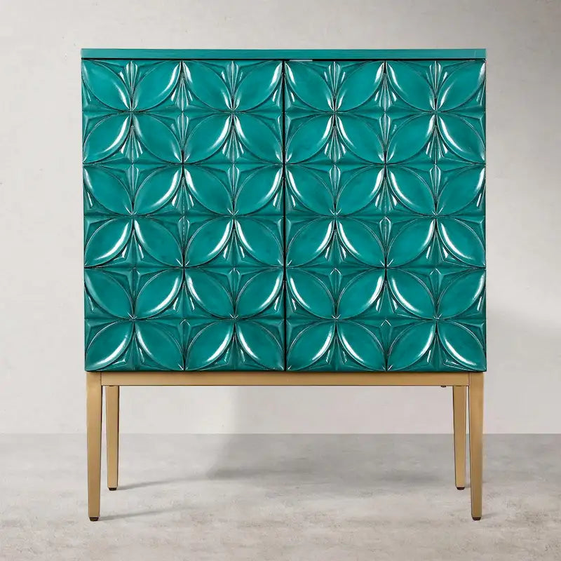 Bahut d'appoint vintage à 2 portes avec motifs géométriques, 80 cm (L) x 94 cm (H)