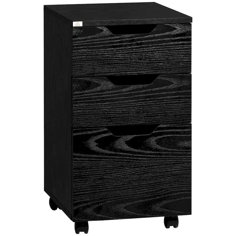Meuble de rangement de bureau à 3 tiroirs sous le bureau avec roulettes, grain de bois noir