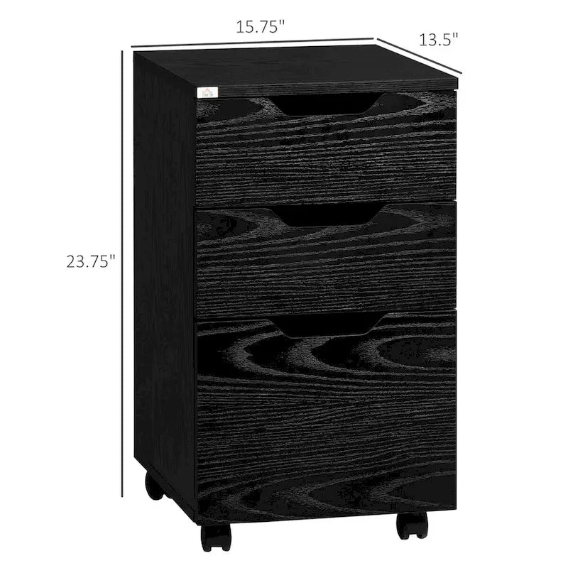 Meuble de rangement de bureau à 3 tiroirs sous le bureau avec roulettes, grain de bois noir