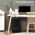 Meuble de rangement de bureau à 3 tiroirs sous le bureau avec roulettes, grain de bois noir