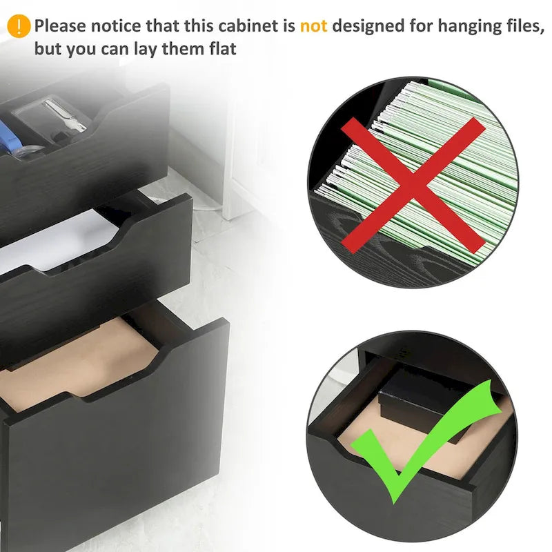 Meuble de rangement de bureau à 3 tiroirs sous le bureau avec roulettes, grain de bois noir