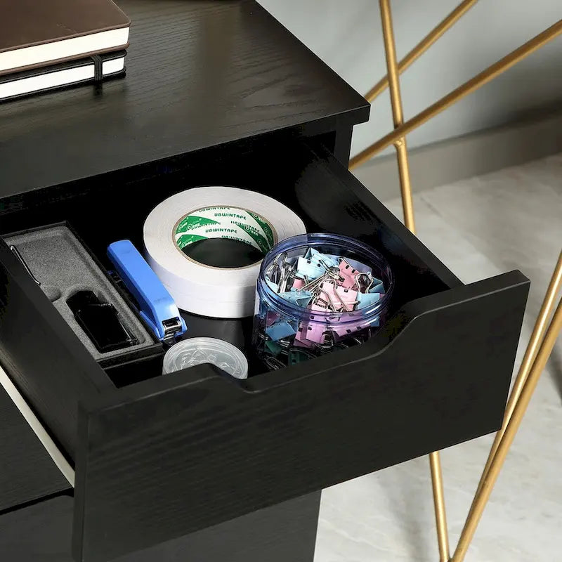 Meuble de rangement de bureau à 3 tiroirs sous le bureau avec roulettes, grain de bois noir