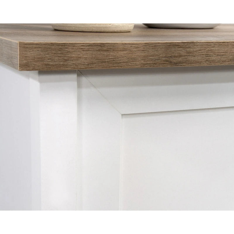 Buffet de rangement blanc avec classeurs, étagère pour imprimante et gestion des câbles