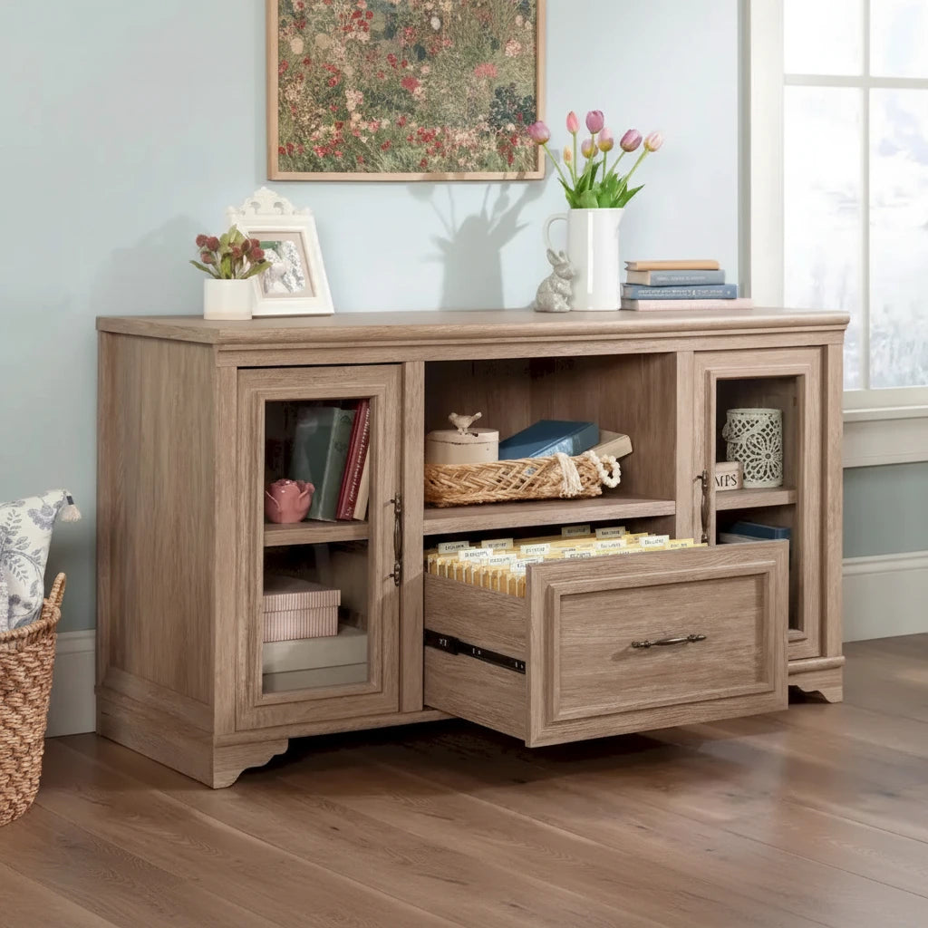 Crédence de rangement de bureau de style campagnard avec rangement de dossiers et étagère d'imprimante