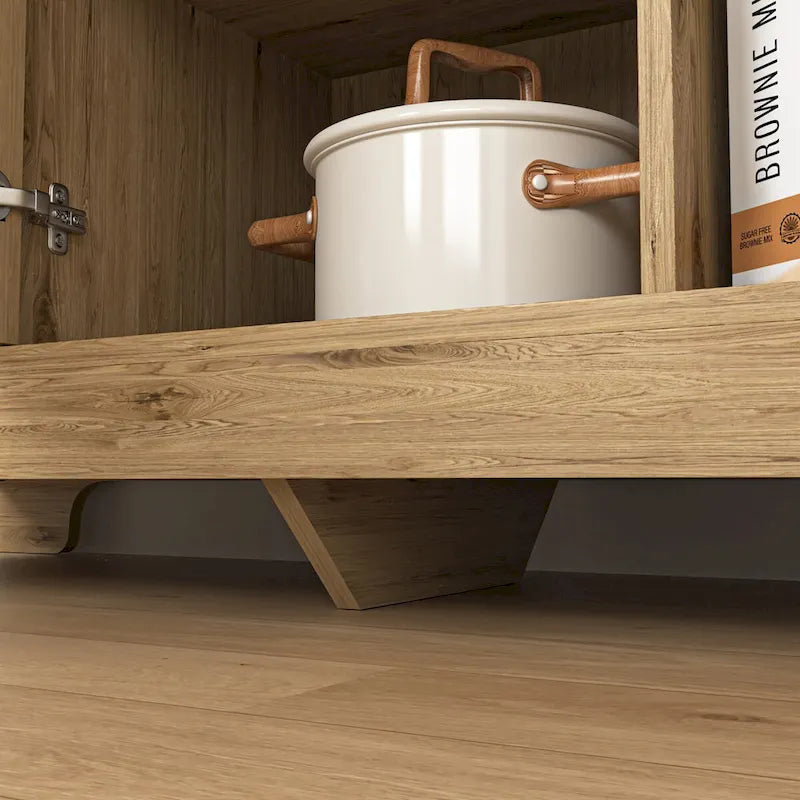 Meuble bas en bois tressé à 3 portes avec poignées dorées, style mid-century, MDF
