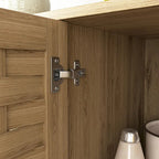 Meuble bas en bois tressé à 3 portes avec poignées dorées, style mid-century, MDF