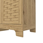 Meuble bas en bois tressé à 3 portes avec poignées dorées, style mid-century, MDF
