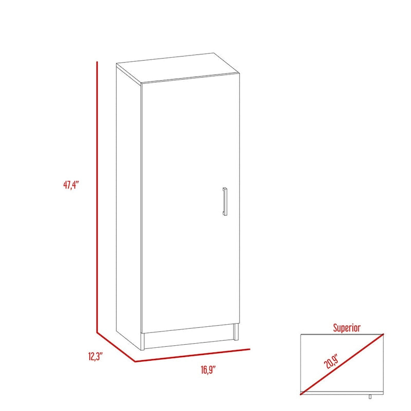 Meuble de rangement rectangulaire avec 4 étagères et une seule porte, Blanc, 47,4H x 16,9W