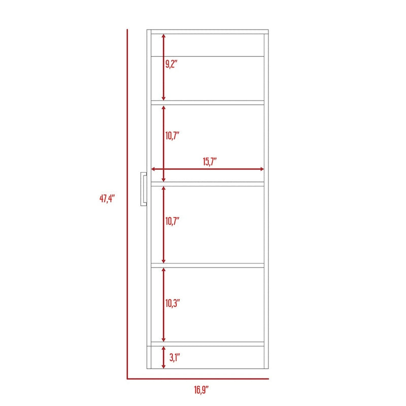 Meuble de rangement rectangulaire avec 4 étagères et une seule porte, Blanc, 47,4H x 16,9W