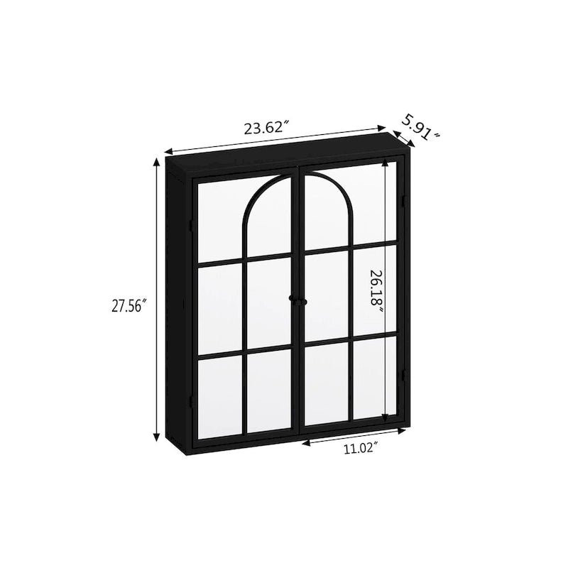 Armoire murale vintage à deux portes avec miroir, 3 niveaux de rangement, noire, 60 cm