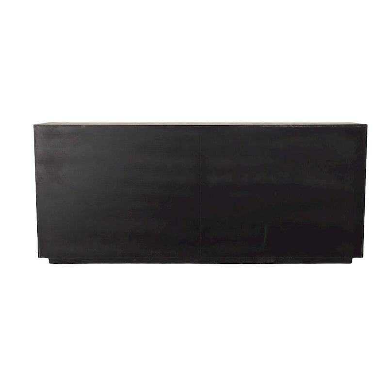 Bahut 4 portes en chêne massif avec incrustations en bois et poignées barres noires, 84,25L x 36,25H