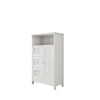 Meuble de rangement de salle de bain avec 3 tiroirs et une étagère à porte dissimulée, blanc