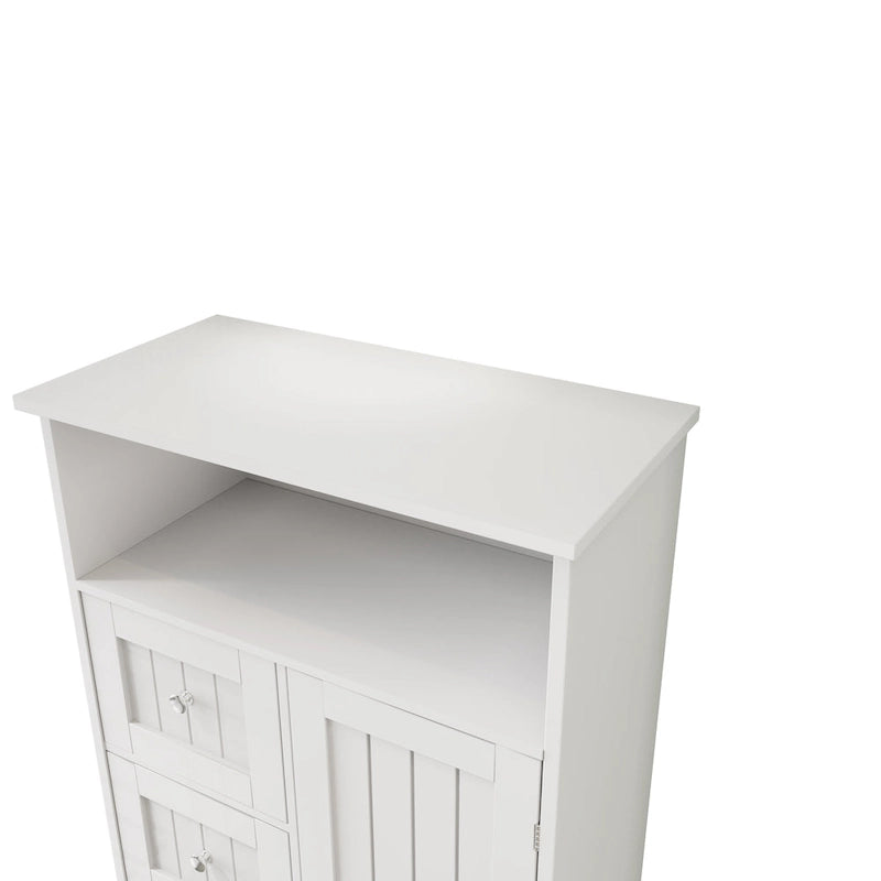 Meuble de rangement de salle de bain avec 3 tiroirs et une étagère à porte dissimulée, blanc