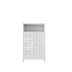 Meuble de rangement de salle de bain avec 3 tiroirs et une étagère à porte dissimulée, blanc