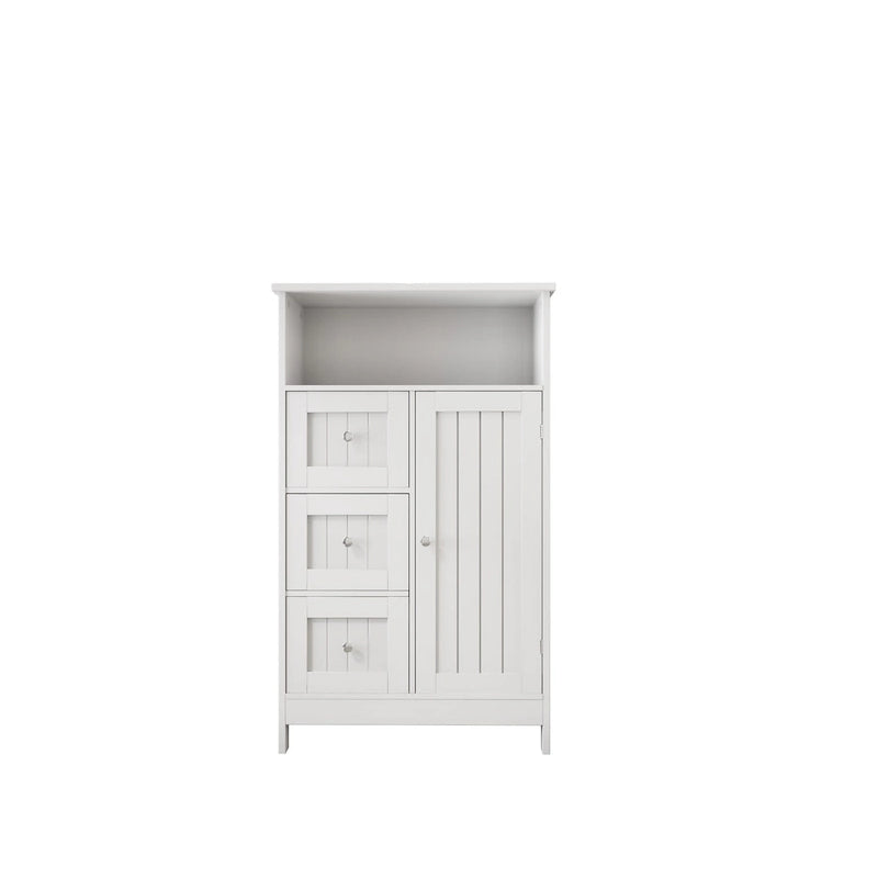 Meuble de rangement de salle de bain avec 3 tiroirs et une étagère à porte dissimulée, blanc